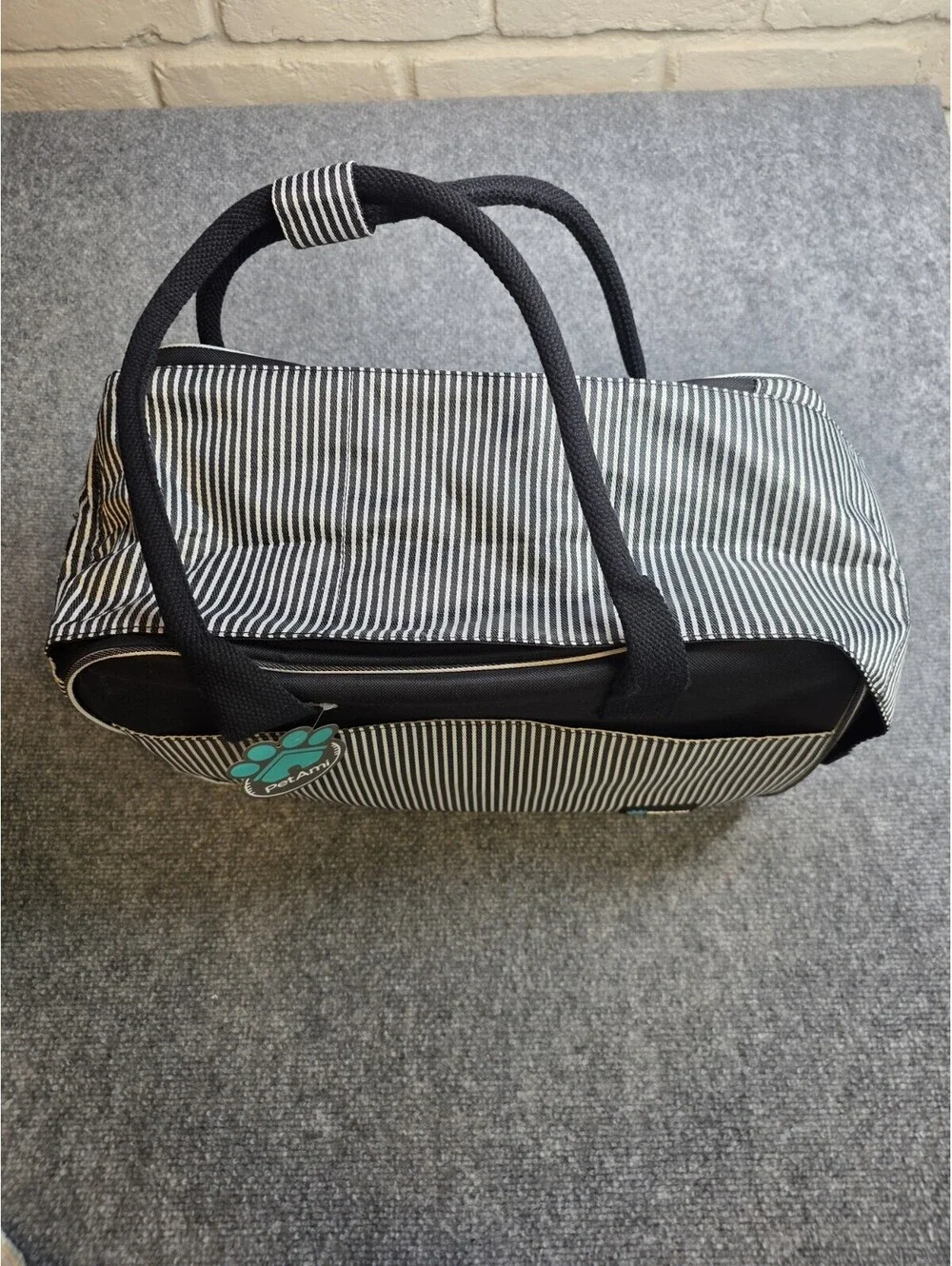 PetAmi Dog Purse Carrier Small Dog Cat Travel Bag Stripe Black NWT Airline App
